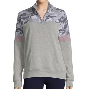 Flirtitude Junior’s Small Gray Camo Quarter Zip Pullover Sweatshirt Mock Neck